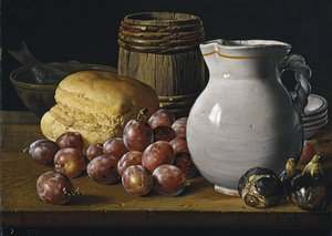 Naturaleza muerta con ciruelas, higos, pan y jarra, segunda mitad del siglo XVIII