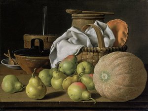 Bodegón con melón y peras de Luis Egidio Melendez