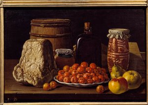 Queso, fruta y recipiente de Luis Egidio Menendez or Melendez