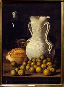 Jarra, pan y peras pequeñas de Luis Egidio Menendez or Melendez