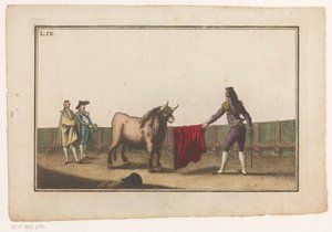 Matador desafía a un toro Colección de las principales suertes de una corrida de toros (título de la serie) Colección de las maniobras taurinas más importantes (título de la serie) de Luis Fernandez Noseret