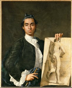 Retrato del artista sosteniendo una academia ...