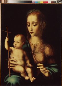 Madonna y el niño con una rueca (Madonna and Child with a Rueca). Pintura de Luis de Morales (1509/20-1586), hacia 1570. Arte español, estilo manierista. Museo del Hermitage, San Petersburgo.