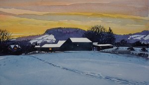Puesta de sol en una granja en invierno de Luisa Millicent