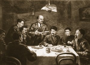 Reunión del Comité Central del Partido Bolchevique, 23 de octubre de 1917 (litografía) de Lupov (attr. to)