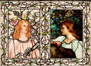 Primavera y otoño, fabricado por Tiffany Glass & Manufacturing Co., c.1892 (vidrio emplomado)