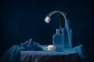 Elegante bodegón azul