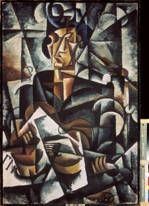 Mujer con guitarra. Pintura de Lyubov (Lioubov) Sergeyevna Popova (1889-1924), óleo sobre lienzo