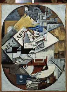 Naturaleza muerta. (Le Figaro) Pintura de Lyubov (Lioubov) Sergeyevna Popova (1889-1924), óleo sobre lienzo de Lyubov Sergeevna Popova