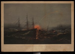 La fragata estadounidense Sabine, rescatando a un batallón de marines estadounidenses del transporte Governor. El 2 de noviembre de 1861 frente a la costa de Carolina del Sur (litografía, coloreada)