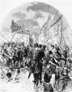 Disturbios en Irlanda - Un sacerdote católico arrestado por la policía en Mullingar es salvado por la gente, de Le Monde Illustré, 25 de junio de 1881 de M. Ferdinandus