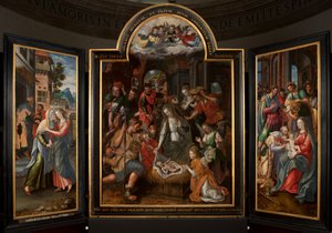 Adoración de los Magos, Tríptico, Panel central, detalle de Maarten de Vos