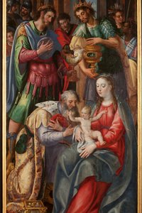 Adoración de los Magos, Tríptico, panel derecho (detalle) de Maarten de Vos