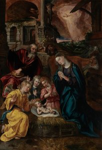 El nacimiento de Cristo (óleo sobre tabla) de Maarten de Vos