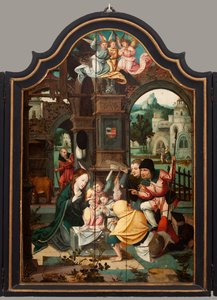 Tríptico. Maarten de Vos. Siglo XVI. Óleo sobre madera. Retablo abierto panel central. de Maarten de Vos