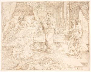 Asuero, cuando no podía dormir, consultando los registros de Maarten van Heemskerck