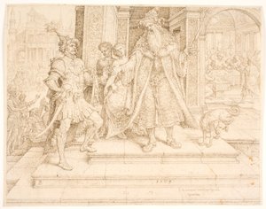 Asuero entregando el anillo de sello a Amán de Maarten van Heemskerck