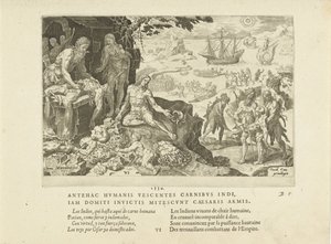 Las tropas imperiales llevan la civilización a los indios de Maarten van Heemskerck