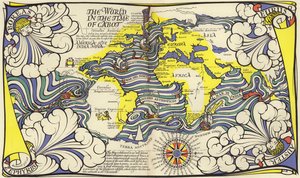 Mapa del Mundo en la época de los navegantes John y Sebastian Cabot de MacDonald Gill