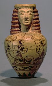 Árbol proto-corintio con cabeza humana, decorado con una escena de combate, c.640 a.C.