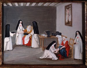 Monjas de la Abadía de Port-Royal-des-Champs atendiendo a los enfermos (pintura de Madeleine (attr. to) Boullogne
