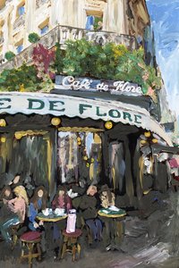 Café De Flore, 2019 (pintura acrílica sobre impresión de pigmento de archivo) de Madeleine Gross