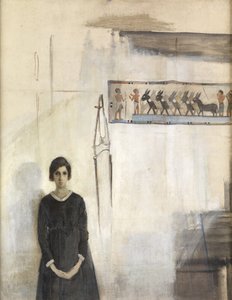 Autorretrato con colgadura egipcia (óleo sobre tabla)