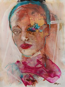 Lost In Thought 2, 2020 (acrílicos, pasteles y pan de oro sobre papel)