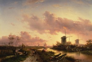Estuario de un río con figuras reparando un bote, siglo XVII de Maerten Fransz van der Hulst