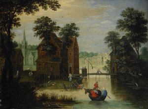 Paisaje fluvial con la huida a Egipto, 1616 de Maerten Ryckaert
