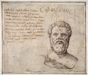 Busto antiguo de Sófocles, anotado, después de Fulvio Orsini de Maerten van Heemskerck