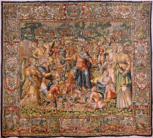 Museo Diocesano (Museo Diocesano). Tapiz flamenco. Bruselas. Taller François Geubels. Serie La Historia de Gedeón. Los israelitas entregan su parte del botín a Gedeón. Seda y lana. Legado de Bisho de Maerten van Heemskerck