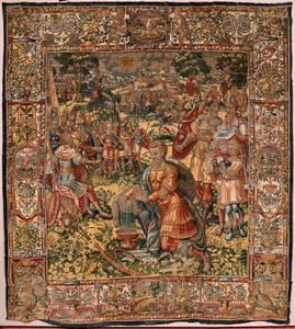 Museo Diocesano (Museo Diocesano). Tapiz flamenco. Bruselas. Taller François Geubels. Serie Historia de Gedeón. El milagro del vellón de lana (Prueba del vellón de lana). Seda y lana. Legado del obispo Vicente Roca de la Serna. Barroco. 1534-1571, yo de Maerten van Heemskerck
