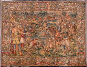 Diocesan museum (Museo Diocesano). Flemish tapestry. Brussels. Atelier François Geubels. Series Story of Gideon. The warriors are chosen (La elección de los guerreros). Silk and wool. Bequest of Bishop Vicente Roca de la Serna. Baroque. 1534-1571, in the c