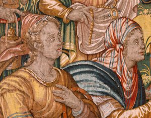 Museo Diocesano (Museo Diocesano). Tapiz flamenco. Bruselas. Taller François Geubels. Serie La Historia de Gedeón. Los israelitas entregan su parte del botín a Gedeón. Seda y lana. Legado de Bisho de Maerten van Heemskerck