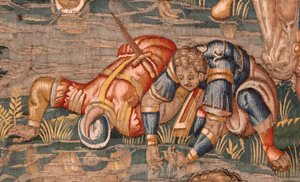 Diocesan museum (Museo Diocesano). Flemish tapestry. Brussels. Atelier François Geubels. Series Story of Gideon. The warriors are chosen (La elección de los guerreros). Silk and wool. Bequest of Bishop Vicente Roca de la Serna. Baroque. 1534-1571, in the c de Maerten van Heemskerck