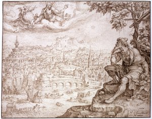 Jonás, sentado bajo la calabaza, contempla la ciudad de Nínive, 1566