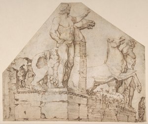 Los Dioscuros en Monte Cavallo, c.1533 (pluma y tinta marrón) de Maerten van Heemskerck