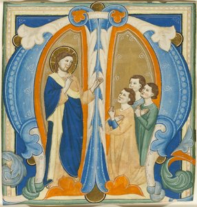 Cristo bendiciendo a tres jóvenes, inicial M de un Gradual de Maestro Daddesco