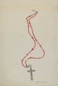 Cuentas de coral y crucifijo, c. 1937