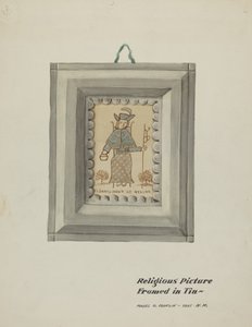 Santo Niño de Atocha Dibujado a Mano - Marco de Hojalata Hecho a Mano, c. 1937