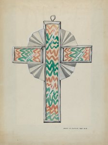 Cruz de Estaño y Vidrio Pintado, c. 1937 de Majel G. Claflin
