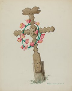 Cruz de madera usada como lápida hecha a mano, c. 1937 de Majel G. Claflin