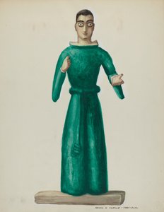 Santo de Madera en Vestido Verde Brillante