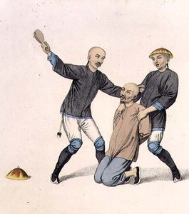 Castigo a un barquero, lámina 7 de "Los castigos de China", grabado por J. Dadley