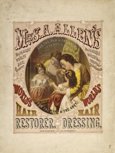 Restaurador de cabello mundial de la Sra. S. A. Allen, 1865 (litografía)