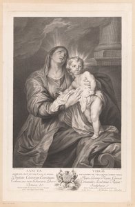 María con el Niño Jesús Sancta Virgo (título sobre objeto)