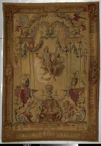 Tapiz con Baco como personificación del otoño Portières des dieux (título de la serie) de Manufacture Royale des Gobelins
