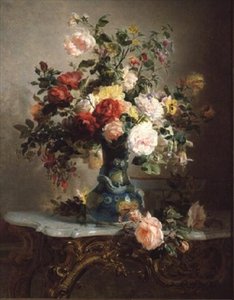 Jarrón de rosas y otras flores