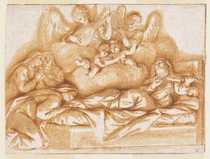 Diseño para una pintura mural monocromática, Iglesia de Corpus Domini, Bolonia, Italia, Muerte de Santa Caterina Vigri de Marc Antonio Franceschini